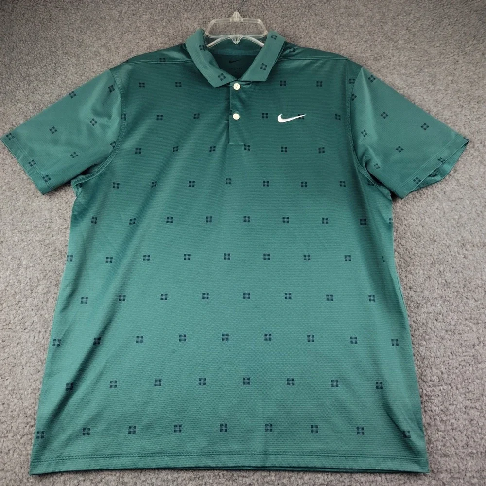 Nike Polo Shirt Mens L Dri-FIT Green Geometric Short Sleeve Golf preppy